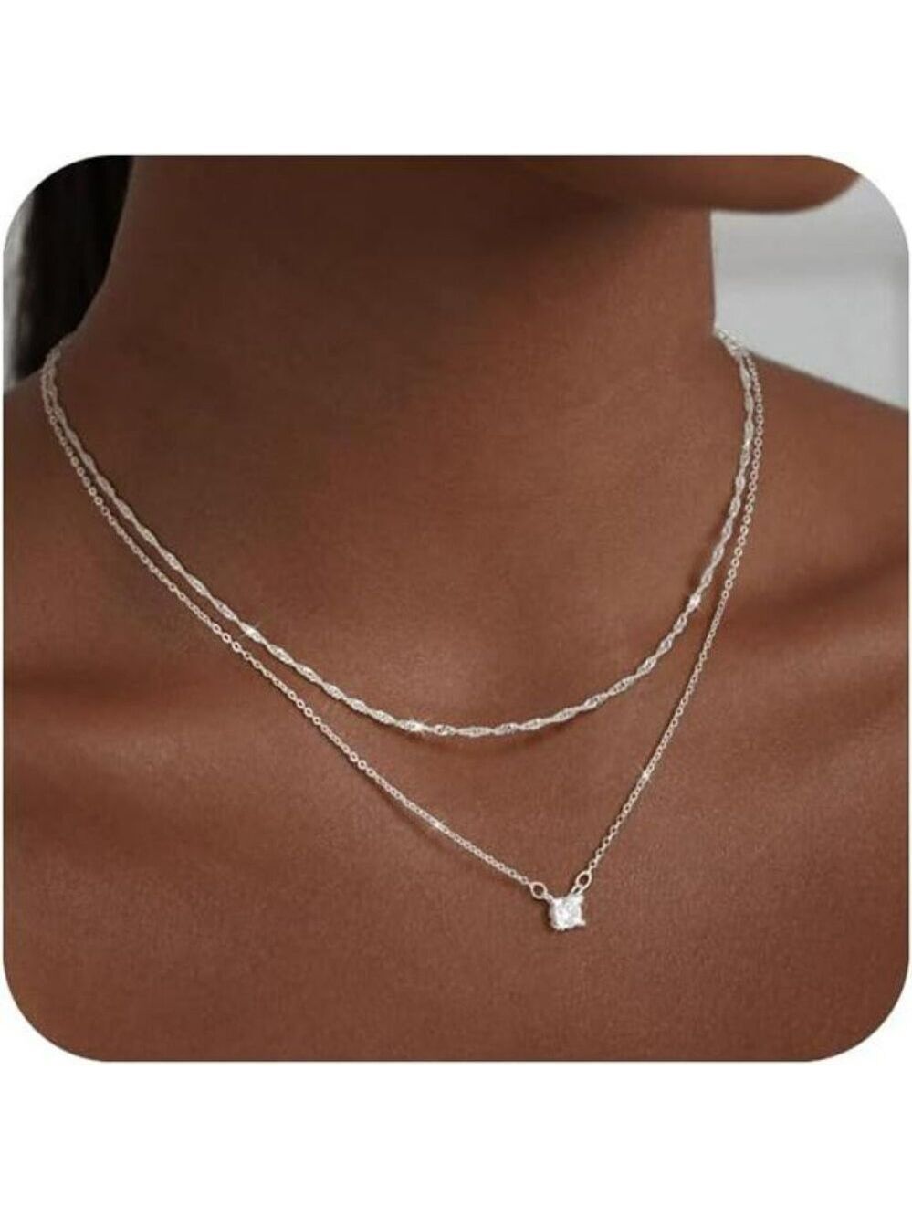 Gold Choker Necklace Set 14K Plated Dainty Cubic Zirconia CZ Chain Layered Jewel